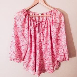 Banana Republic Zig Zag Chevron Blouse Top Medium Pink & White 3/4 Sleeve